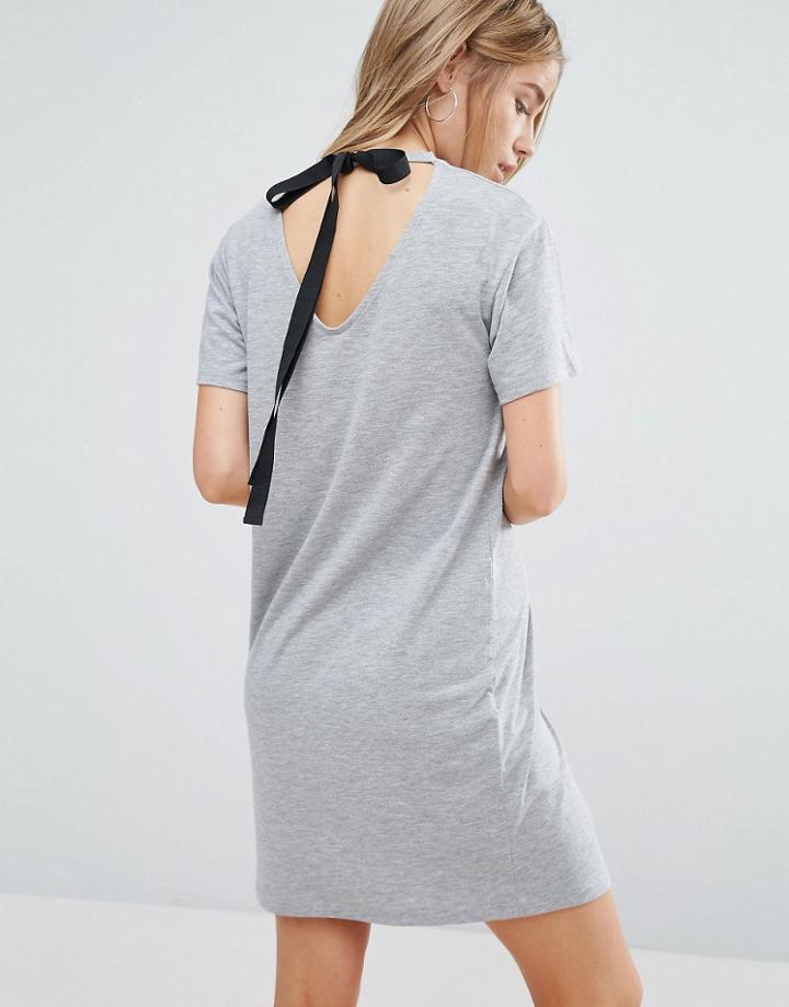 New Look Tie Back Detail T-shirt Dress - Gray