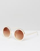 7x Round Sunglasses With Faded Lens - Beige