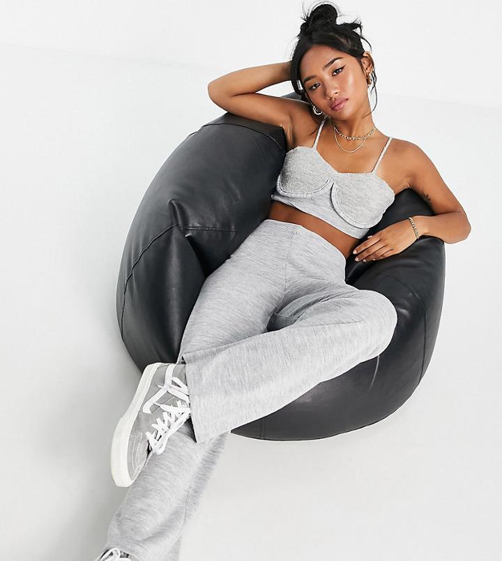 Asos Design Petite Set Knitted Wide Leg Pants In Gray