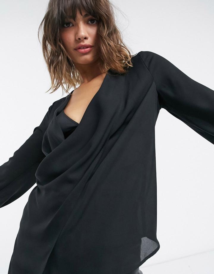 River Island Drape Asymmetric Blouse In Black