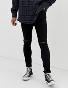 Asos Design Super Skinny Jeans With Knee Rips - Black