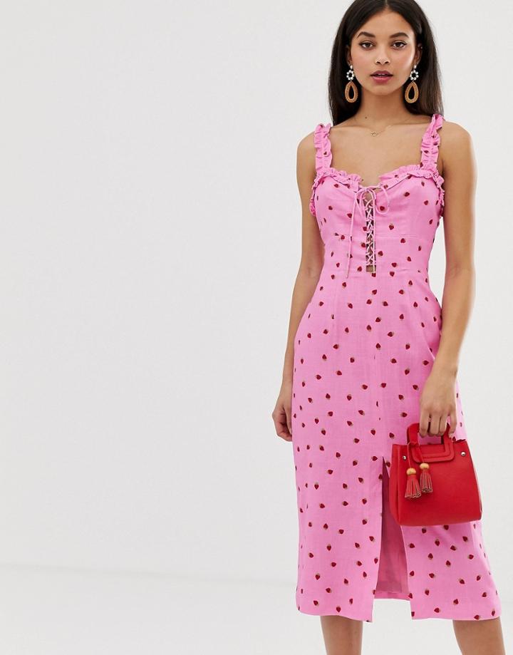 Finders Keepers Lola Strawberry Midi Dress - Pink