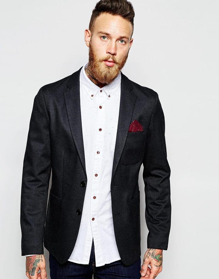 Asos Slim Fit Blazer With Raglan Sleeve - Charcoal