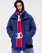 Champion Scarf With Repeat Logo In Blue - Blue