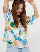 Stradivarius Short Sleeve Shirt In Tropical Print-multi