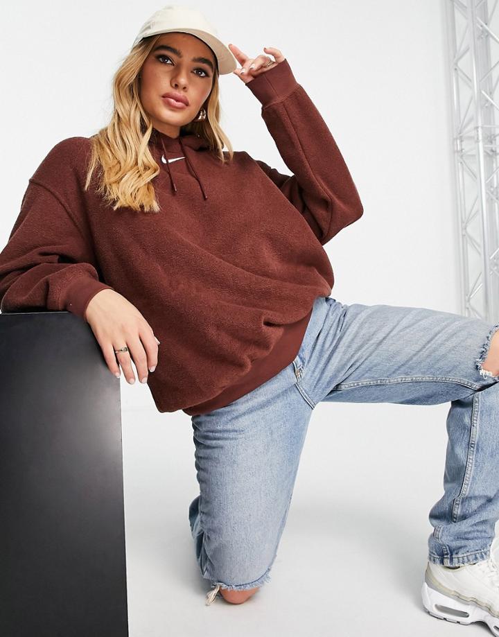 Nike Essentials Plush Fleece Hoodie In Bronze-brown