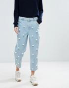 Asos White Pearl Embellished Jeans - Blue
