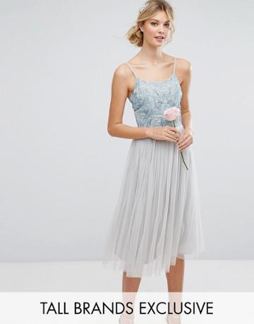 Maya Tall Embellished Top Midi Dress With Full Tulle Prom Skirt - Blue