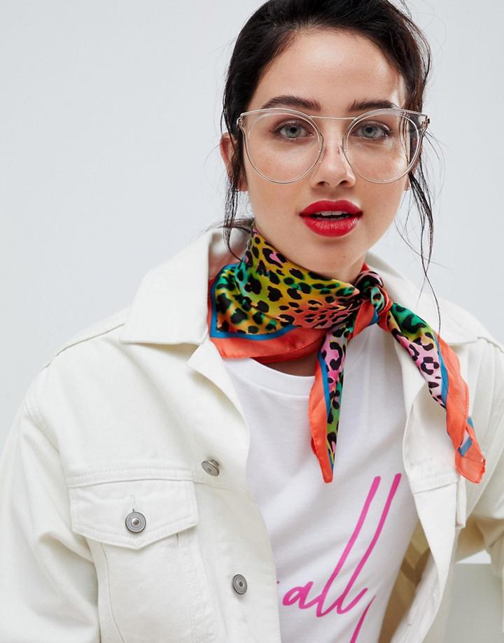 Stradivarius Bright Leopard Rainbow Neck Scarf - Multi