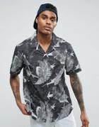 Midnight Surf Leaves Revere Collar Shirt - Black