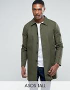 Asos Tall Double Breasted Trench Coat With Shower Resistance In Khaki - Green