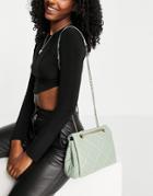 Asos Design Shoulder Bag With Diamond Quilt In Sage Green