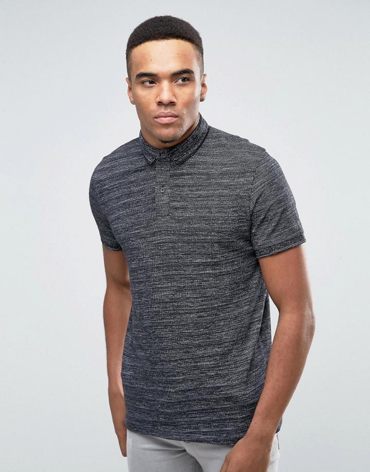 Jack & Jones Polo Shirt With Contrast Collar And Fleck Detail - Black