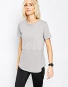 Asos Contrast Ribbed Panel T-shirt - Gray