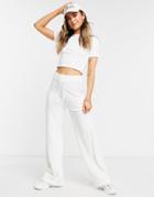 Stradivarius Polyester Ribbed Wide Leg Pants In White - White - Part Of A Set