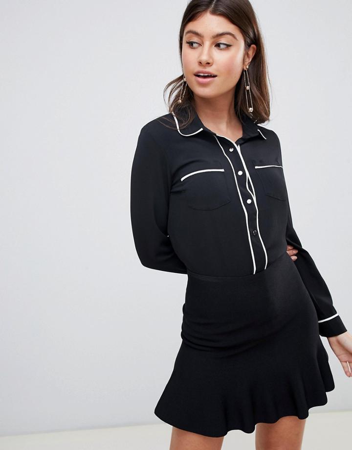 Boohoo Contrast Piping Shirt In Black - White