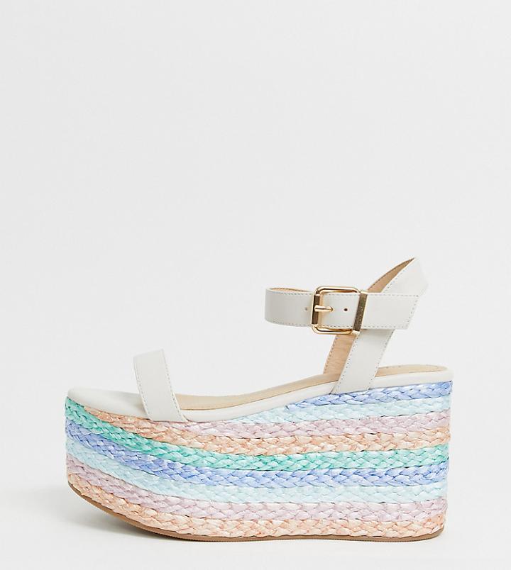 Truffle Collection Wide Fit Raffia Flatform Espadrilles - Multi