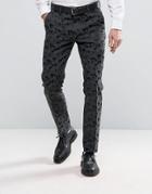 Asos Skinny Smart Pants In Black Satin With Jacquard Detail - Black