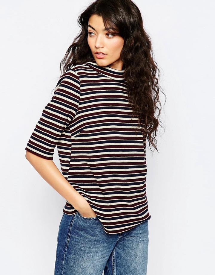 Vila Decor 3/4 Sleeve Stripe T-shirt - Total Eclipse