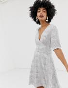 Gestuz Cathrin Polka Dot Tea Dress With Button Front-white