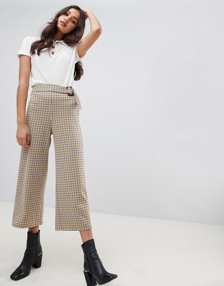 Miss Selfridge Cropped Wide Leg Pants In Yellow Check - Yellow