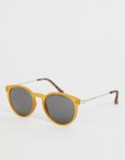 Asos Design Crystal Sunglasses In Tan With Smoke Lens And Metal Temples - Tan