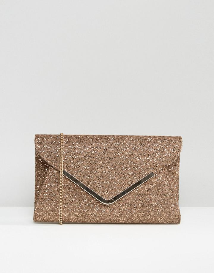 Lotus Printed Satin Envelope Clutch Bag - Brown