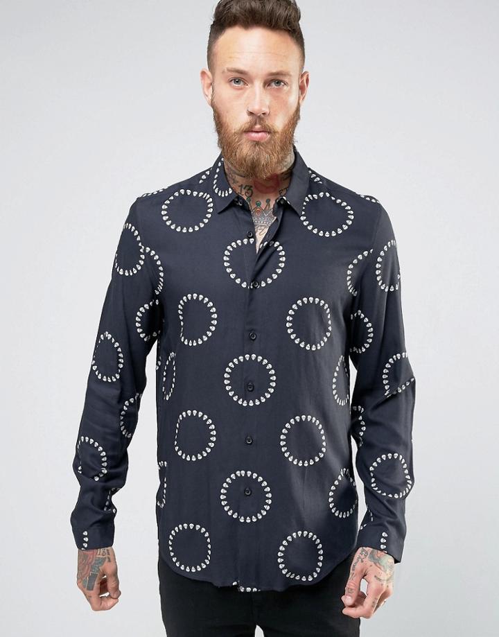 Asos Viscose Shirt With Circle Skull Print In Regular Fit - Black