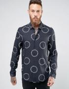 Asos Viscose Shirt With Circle Skull Print In Regular Fit - Black