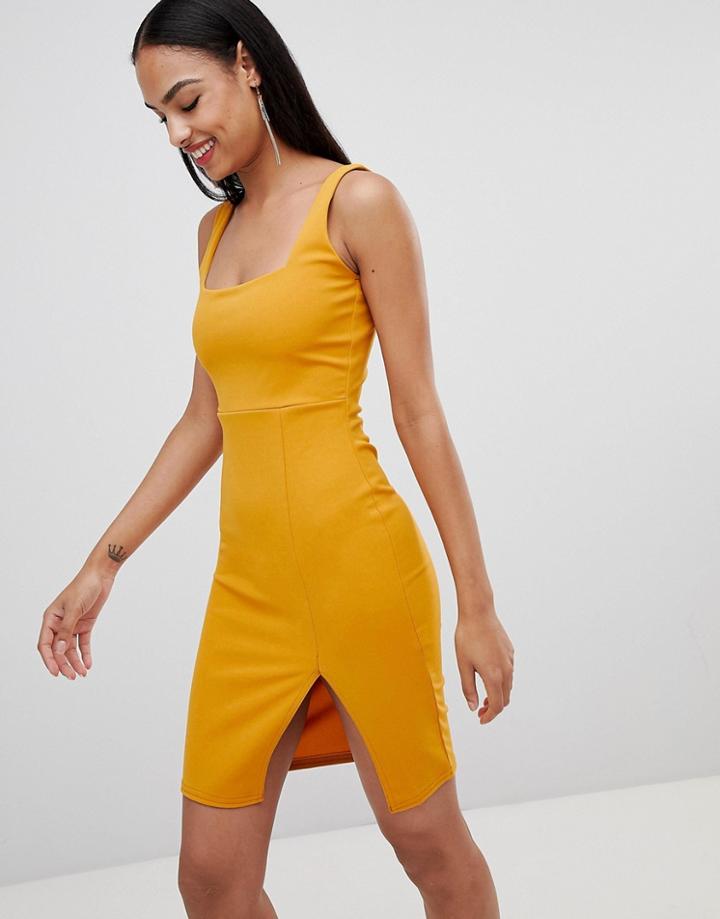 Missguided Side Split Midi Dress - Yellow