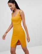 Missguided Side Split Midi Dress - Yellow