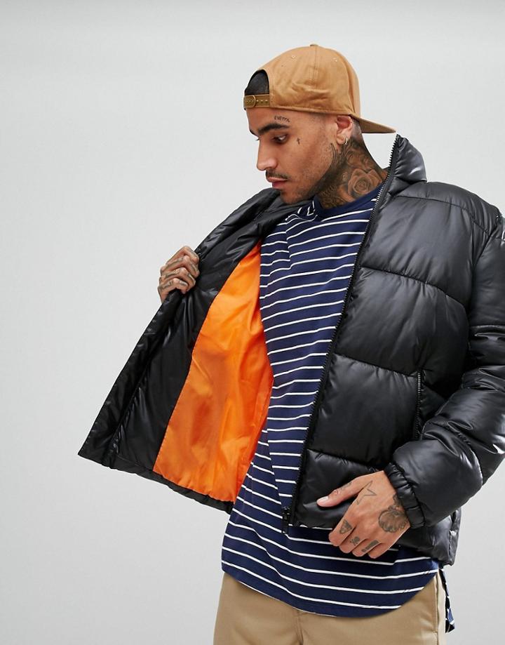 Asos Puffer Jacket In Black - Black