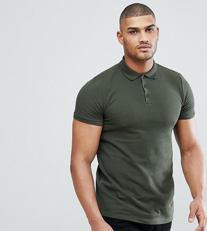 Asos Design Tall Pique Polo In Green - Green