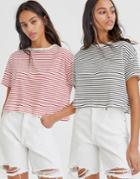 Pull & Bear 2 Pack T-shirt In Red And Blue Stripe-multi