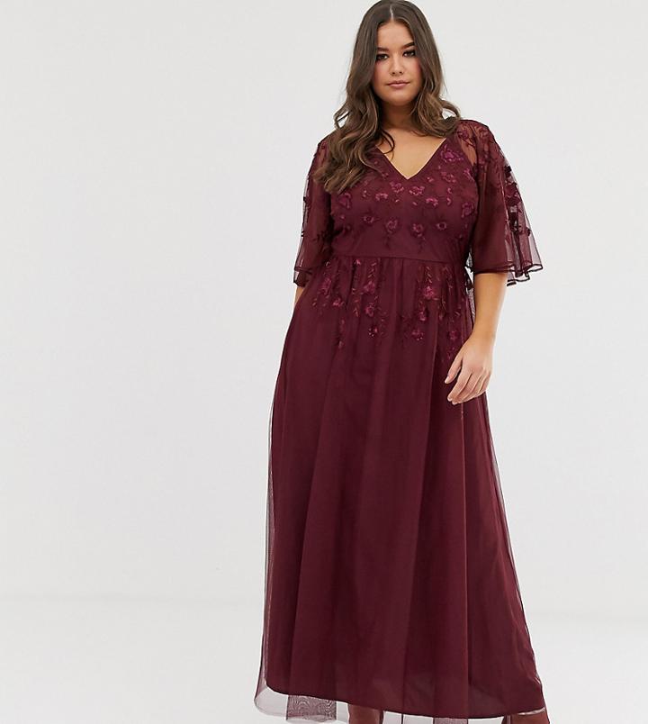 Asos Design Curve Flutter Sleeve Maxi Dress In Embroidered Mesh