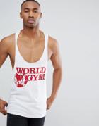 Asos Design World Gym Extreme Racer Back Tank With Raw Edge - White