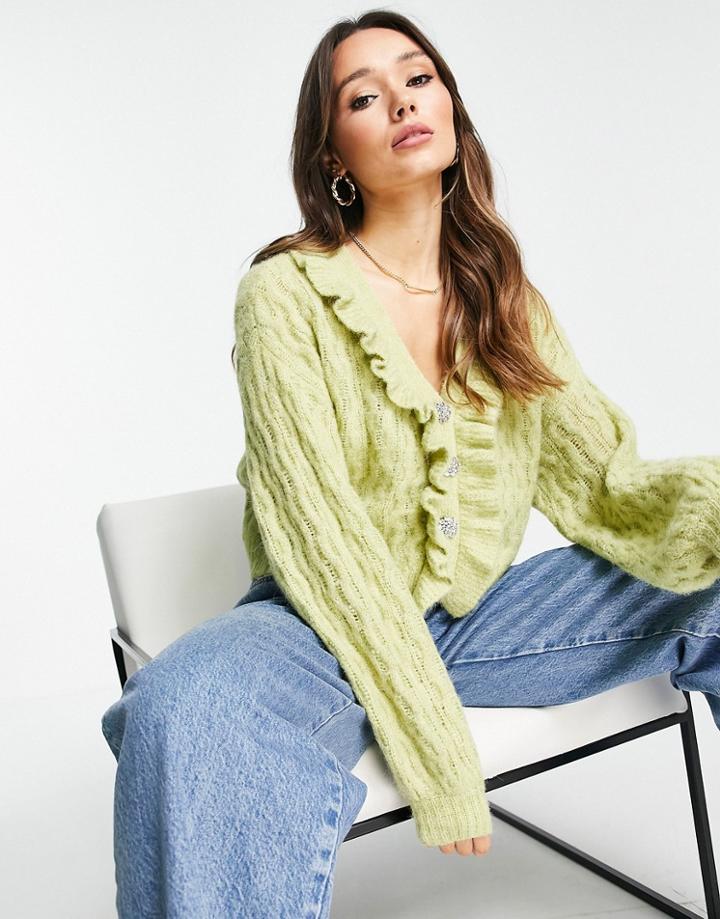 Vero Moda Frill Detail Cardigan In Lime-green