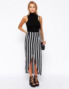 Asos Maxi Skirt In Stripe With Cutaway Front - Multi