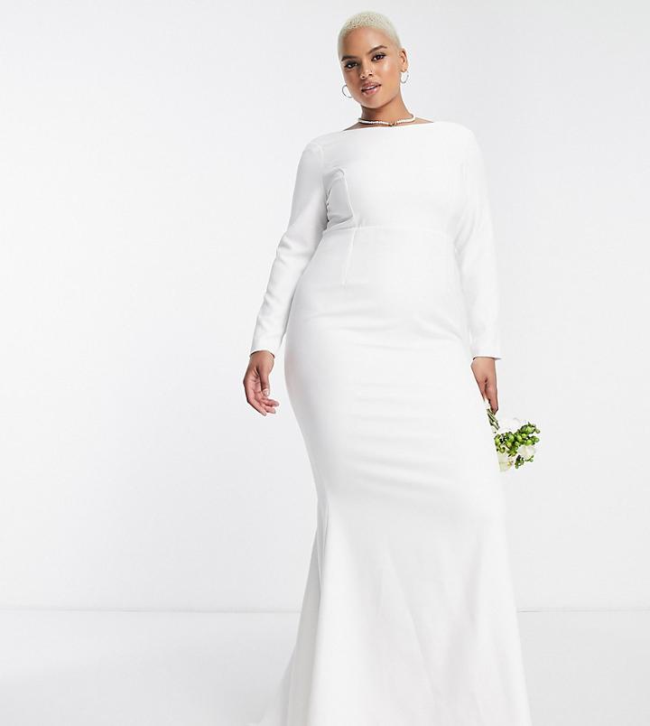 True Violet Plus Bridal Long Sleeve Maxi Dress In Ivory-white