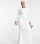 True Violet Plus Bridal Long Sleeve Maxi Dress In Ivory-white
