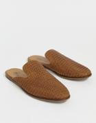 Asos Design Backless Mule Loafer In Woven Tan Leather - Tan