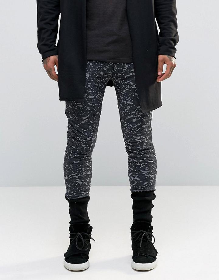 Asos Super Skinny Joggers With Distressing In Washed Black - Washed Black