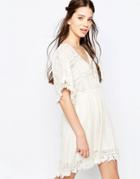 Hazel Lace Panel A-line Dress - Natural