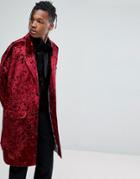 Noose & Monkey Duster Coat In Velvet - Red