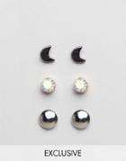 Designb Rainbow & Moon Stud Earrings In 3 Pack - Multi