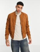 Urbancode Faux Suede Bomber Jacket In Tan-brown