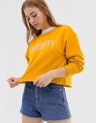 Only Slogan Cropped Sweatshirt In Yellow-orange