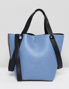 Melie Bianco Vegan Leather Tote Bag With Double Strap - Blue