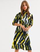 Closet London High Neck Midaxi Skater Dress In Abstract Print - Multi