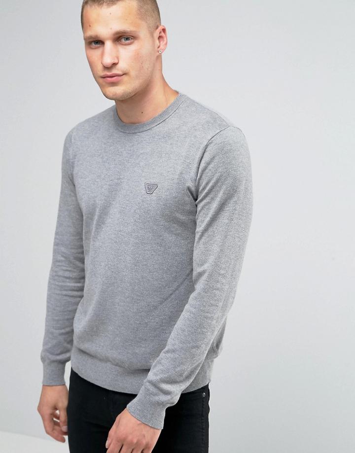 Armani Jeans Sweater With Crew Neck With Eagle Logo In Gray - Gray